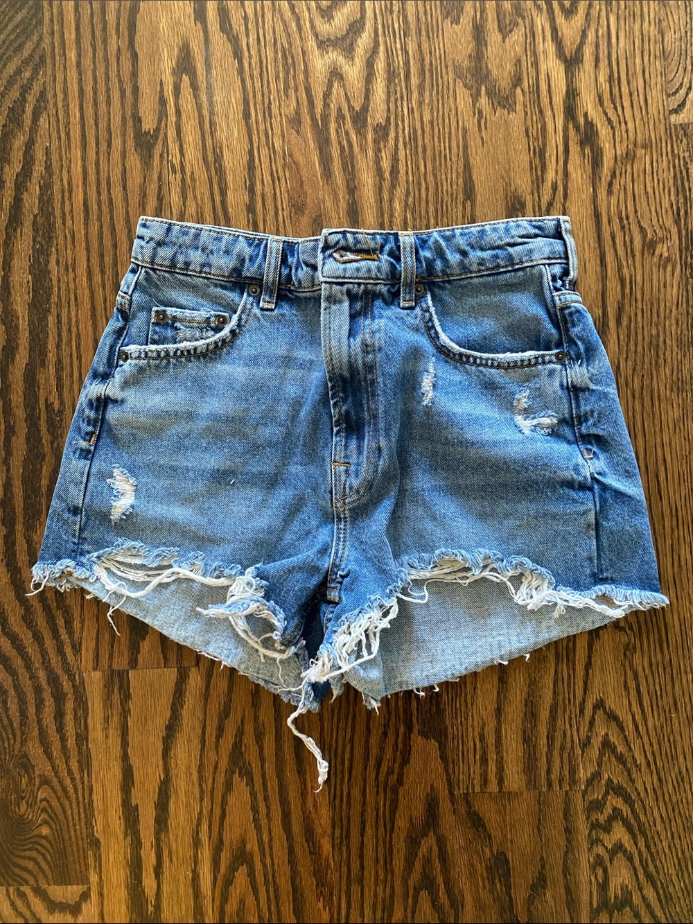 Zara Blue Distressed Denim Cutoff Shorts